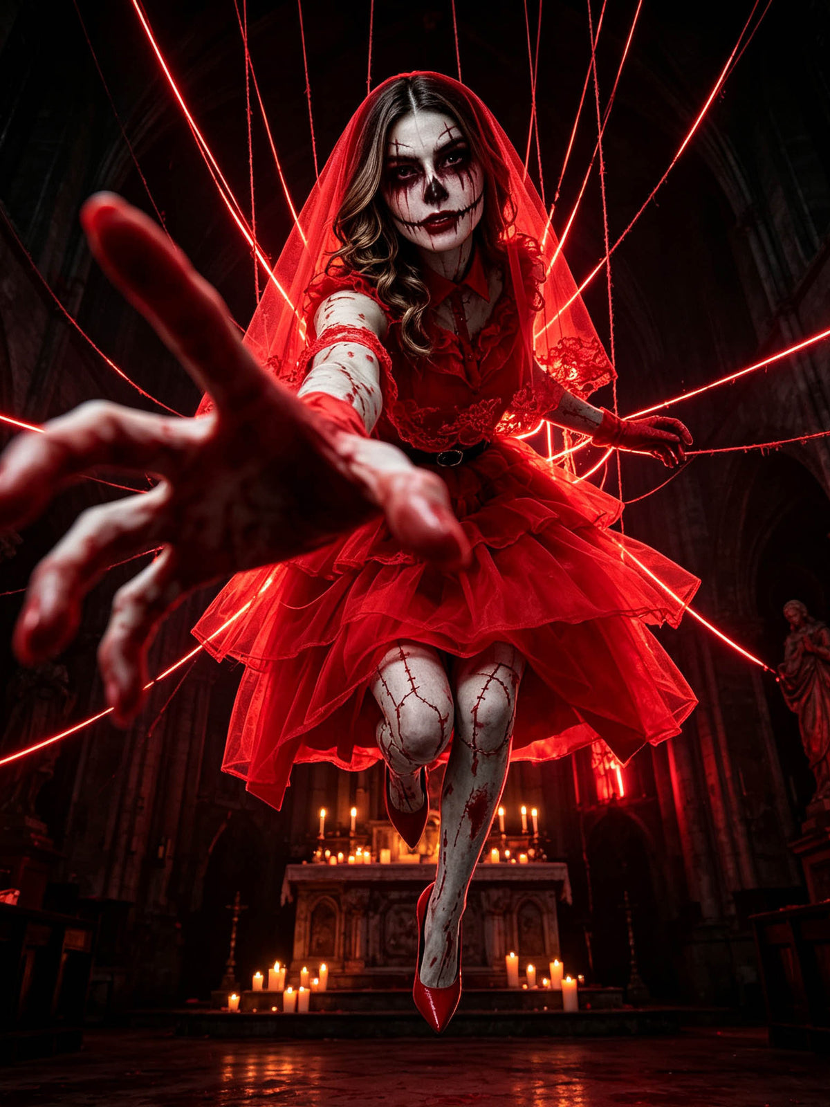Red Tiered Zombie Bride Costume