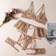 Chain Detail Lace Garter Lingerie Set | kahki
