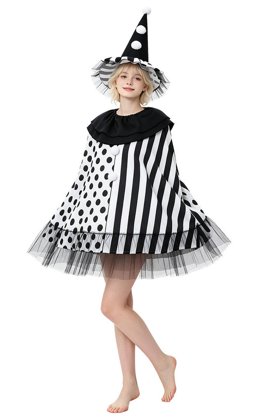 Black and White Witch Jester Cape and Hat Set | adult
