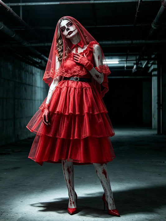Red Tiered Zombie Bride Costume