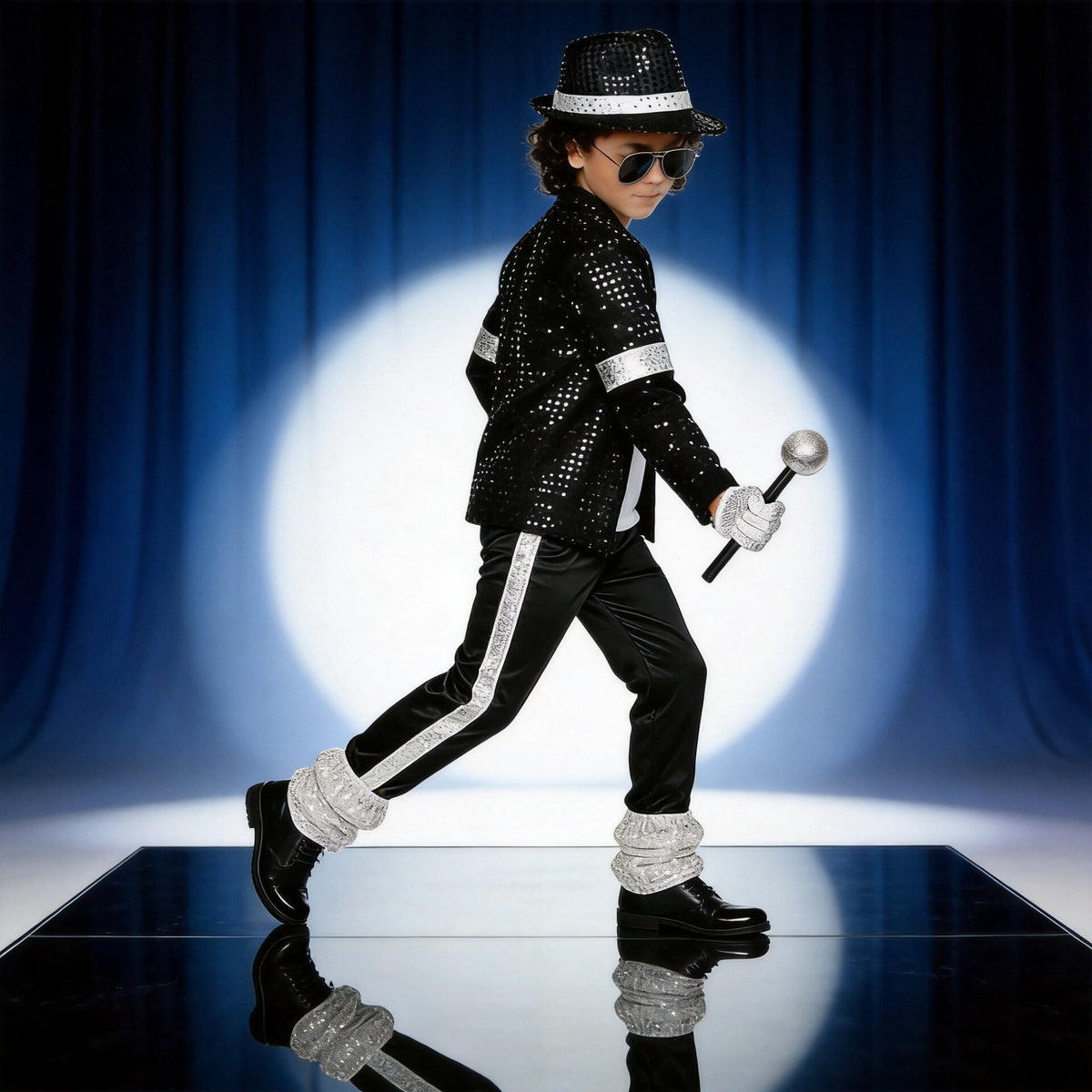 Kids Black Sequin Stage Costume Set