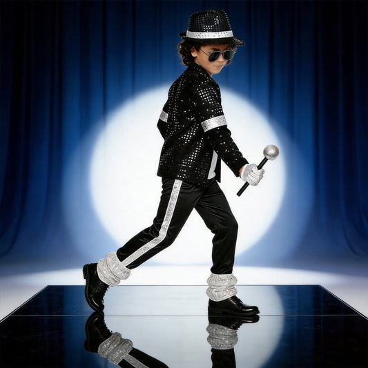 Kids Black Sequin Stage Costume Set