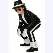 Kids Black Sequin Stage Costume Set