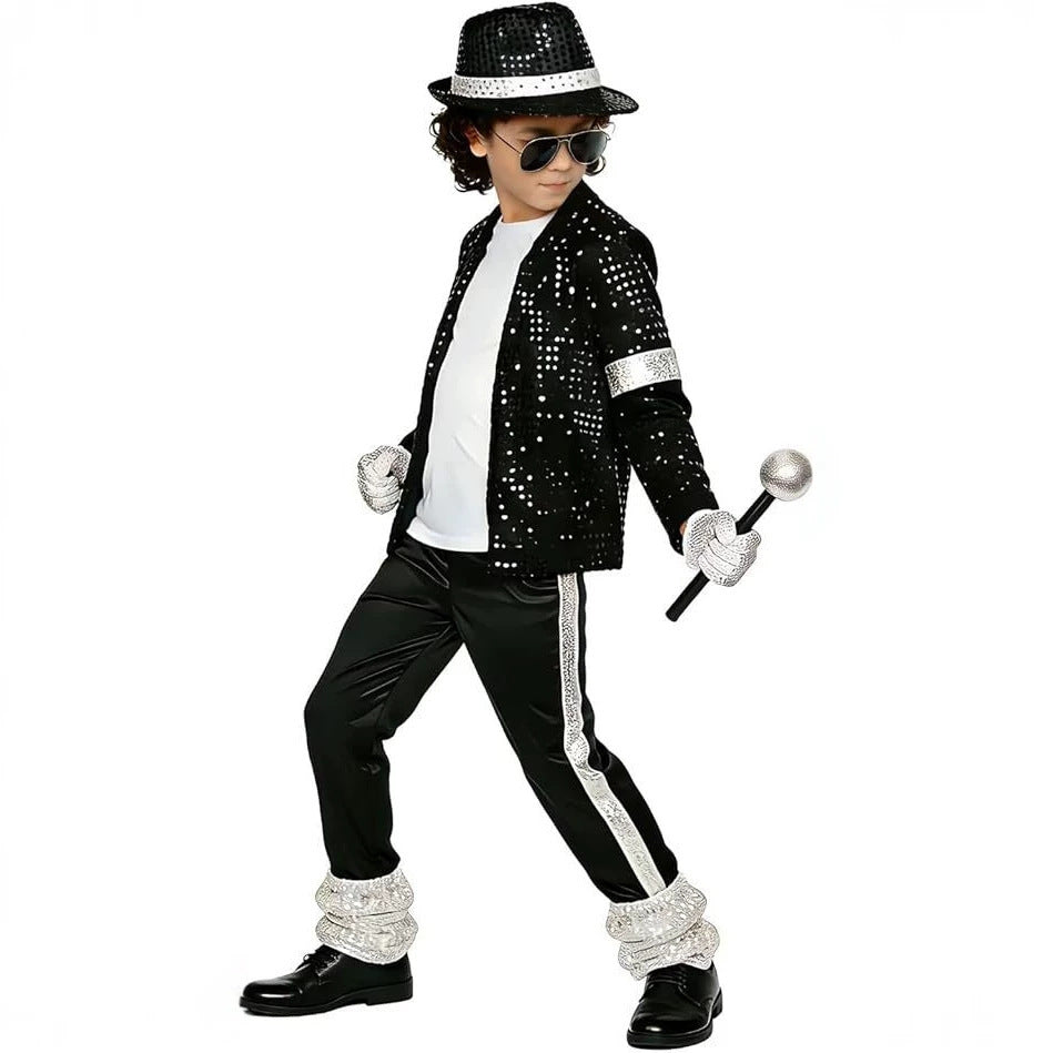 Kids Black Sequin Stage Costume Set