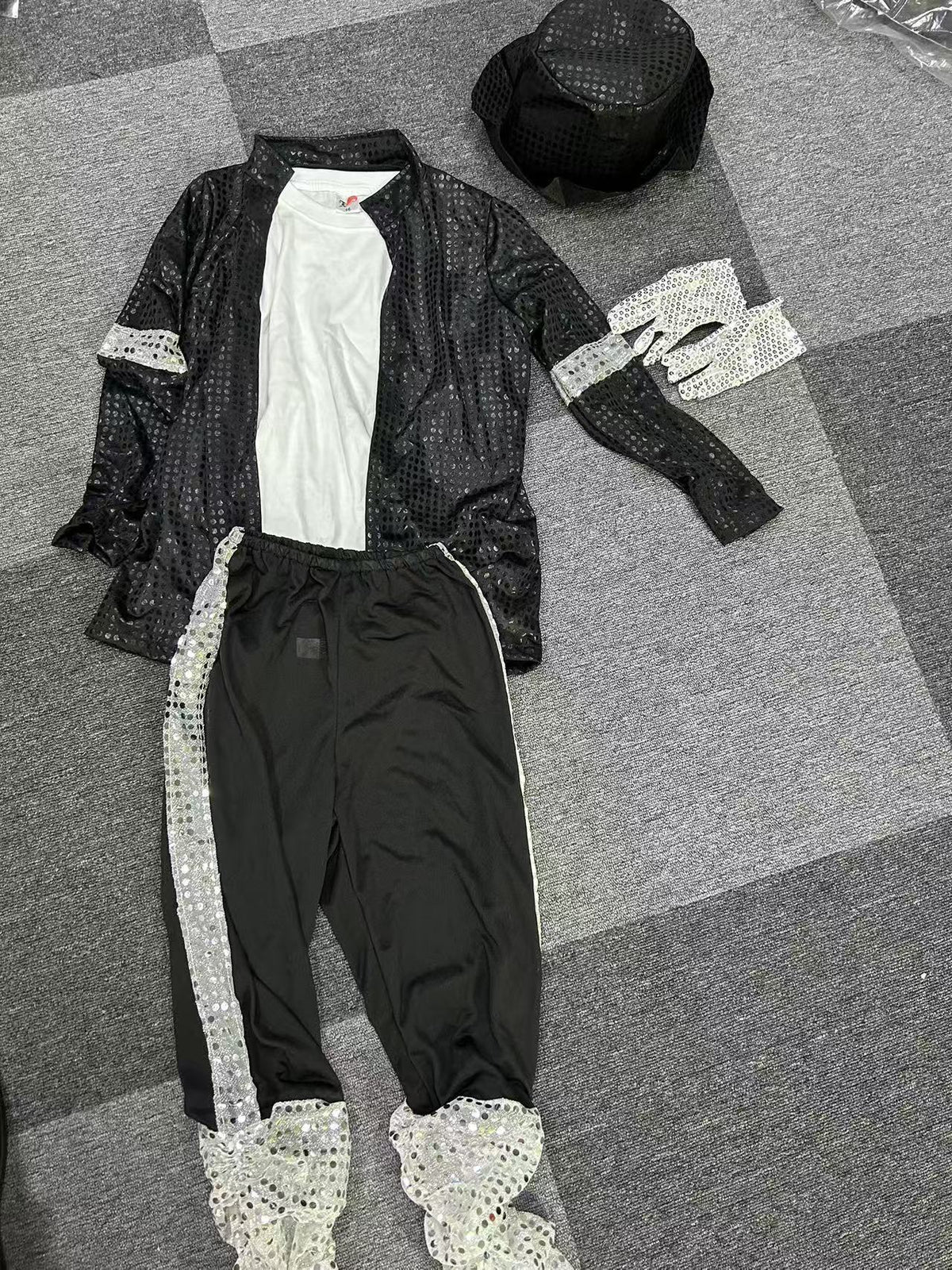 Kids Black Sequin Stage Costume Set