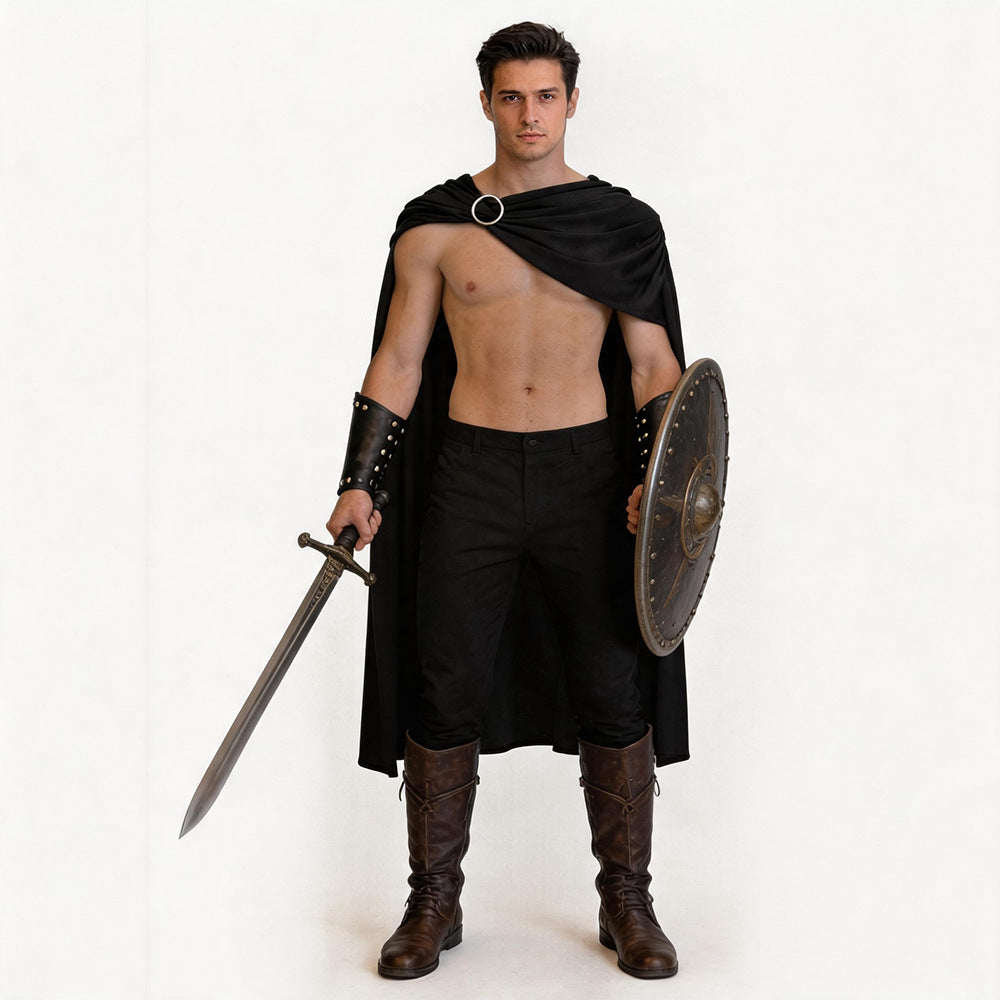 Roman Warrior Cape and Wrist Guard Costume Set | Black