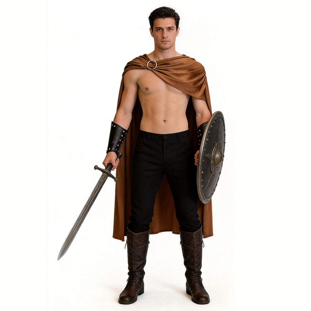 Roman Warrior Cape and Wrist Guard Costume Set | Brown
