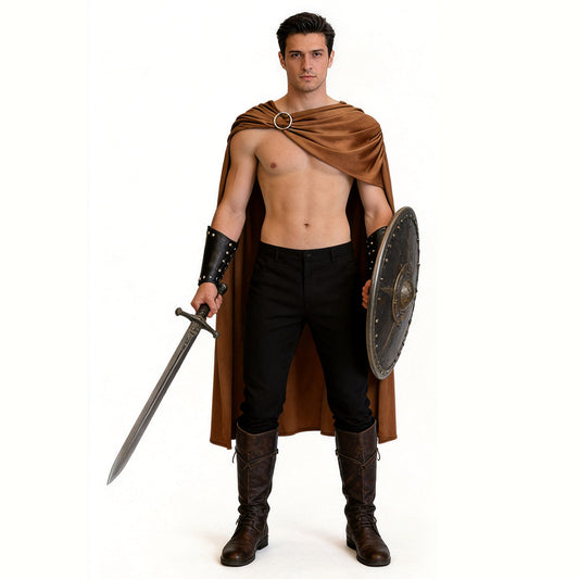Roman Warrior Cape and Wrist Guard Costume Set | Brown