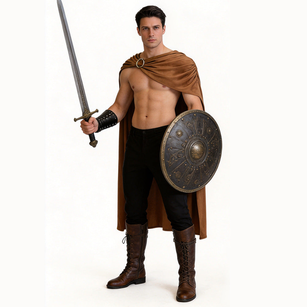 Roman Warrior Cape and Wrist Guard Costume Set | Brown