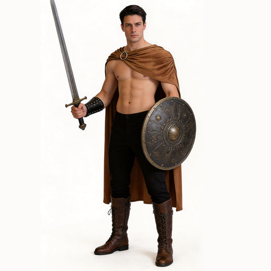 Roman Warrior Cape and Wrist Guard Costume Set | Brown