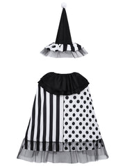 Black and White Witch Jester Cape and Hat Set | Black/White