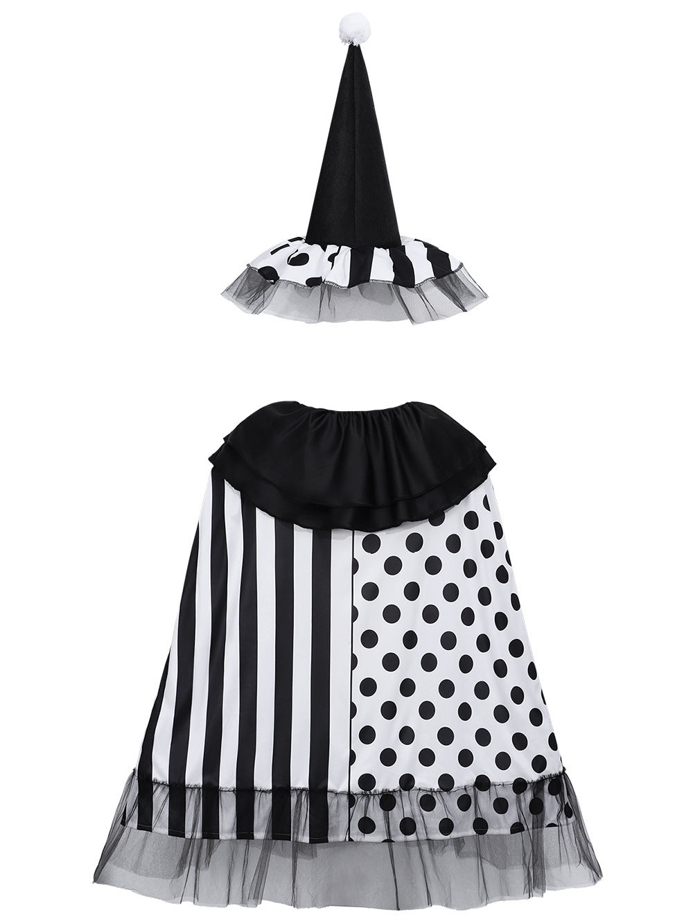 Black and White Witch Jester Cape and Hat Set | Black/White