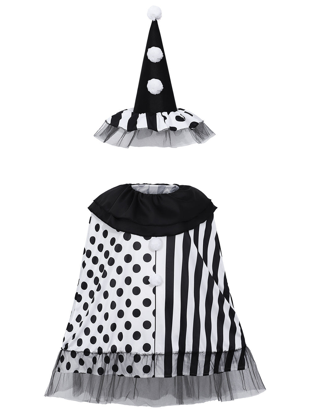 Black and White Witch Jester Cape and Hat Set | Black/White