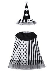 Black and White Witch Jester Cape and Hat Set | Black/White