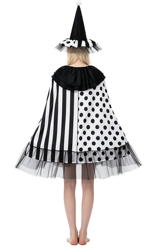 Black and White Witch Jester Cape and Hat Set | Adult
