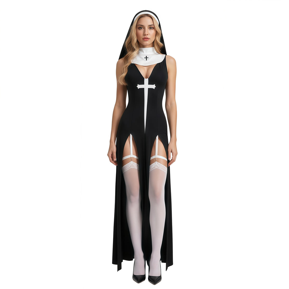 Gothic Nun Costume Dress Set