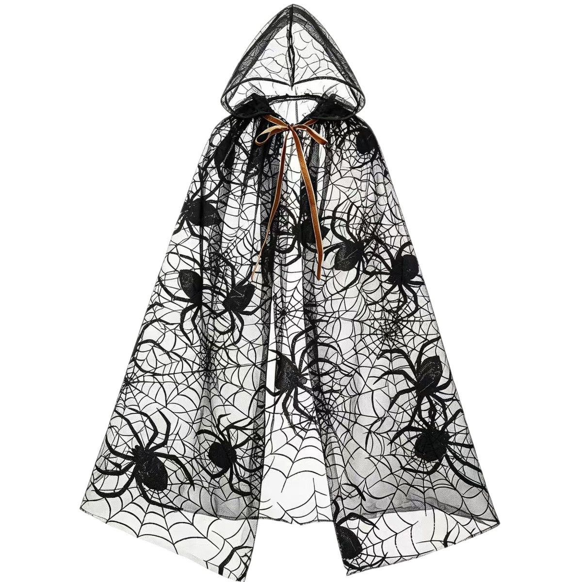 Halloween Hooded Sheer Costume Cape | Black Large Spider