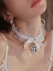 Ruffle Bow Bell Choker | White
