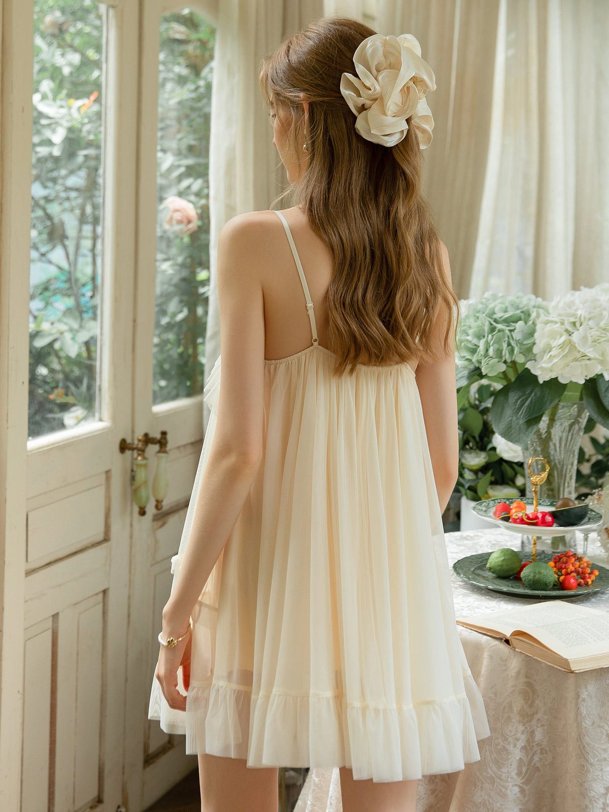 Sheer Ruffle Mesh Nightdress | Light Yellow