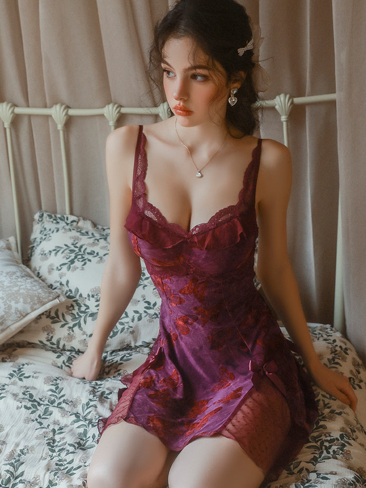 Purple Velvet Butterfly Nightdress and Robe Set | Purple Nightdress
