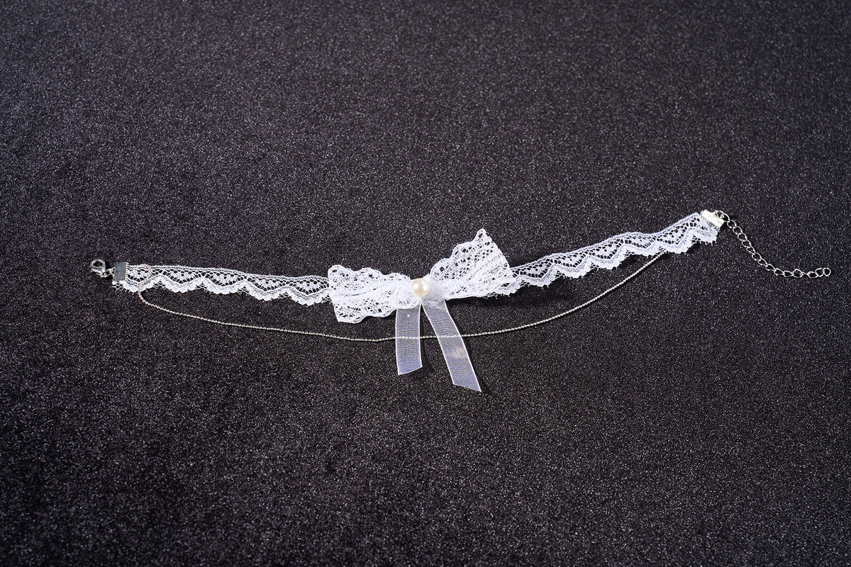 Lace Bow Pearl Chain Choker Necklace