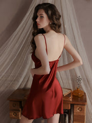 Padded Bow Satin Sleepdress | Red