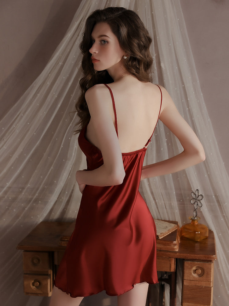 Padded Bow Satin Sleepdress | Red