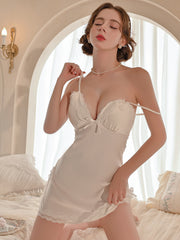 Satin Lace Padded Babydoll Sleepdress | white