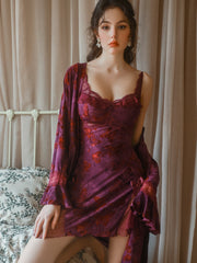 Purple Velvet Butterfly Nightdress and Robe Set | Purple Robe + Belt