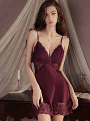 Satin Lace Padded Sleepdress | Plum Purple