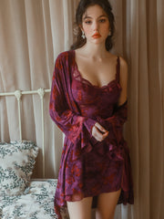 Purple Velvet Butterfly Nightdress and Robe Set | Purple Robe + Belt