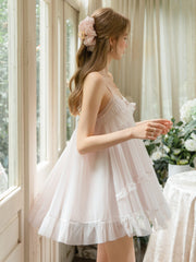 Sheer Ruffle Mesh Nightdress | Light Pink