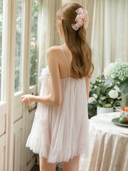Sheer Ruffle Mesh Nightdress | Light Pink