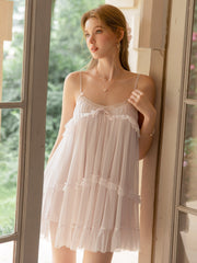 Sheer Ruffle Mesh Nightdress | Light Pink