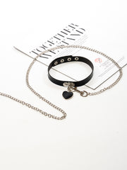 Heart Pendant Choker Collar with Chain Leash