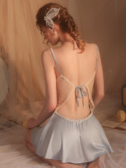 Sheer Lace Open-Back Nightdress | Sky Blue