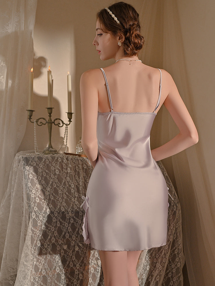 Satin Lace Padded Babydoll Sleepdress | Lilac