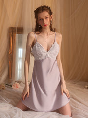 Padded Satin Lace Open-Back Nightdress | Lavender