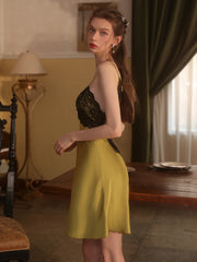 Padded Satin Lace Open-Back Nightdress | Grass Green