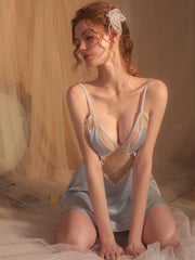 Sheer Lace Open-Back Nightdress | Sky Blue