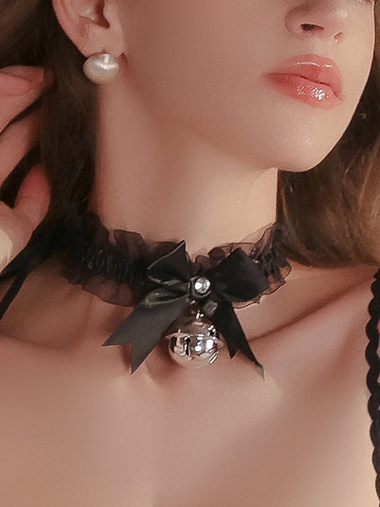 Ruffle Bow Bell Choker | Black