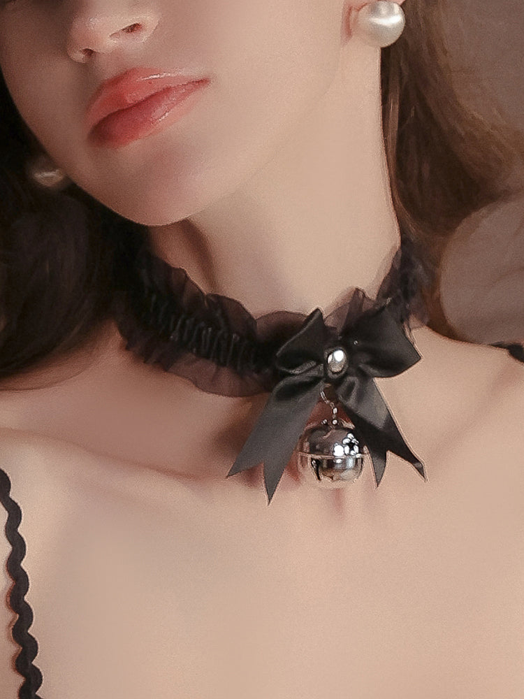 Ruffle Bow Bell Choker | Black