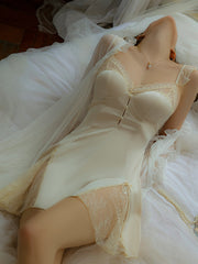 Satin Lace Mesh Padded Sleepdress | Champagne