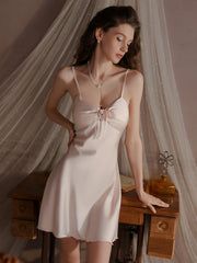 Padded Bow Satin Sleepdress | Pink
