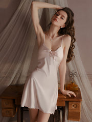 Padded Bow Satin Sleepdress | Pink