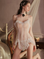 Sheer Mesh Nightdress Set | White