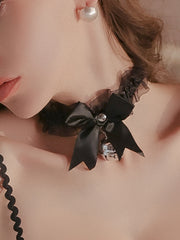 Ruffle Bow Bell Choker | Black