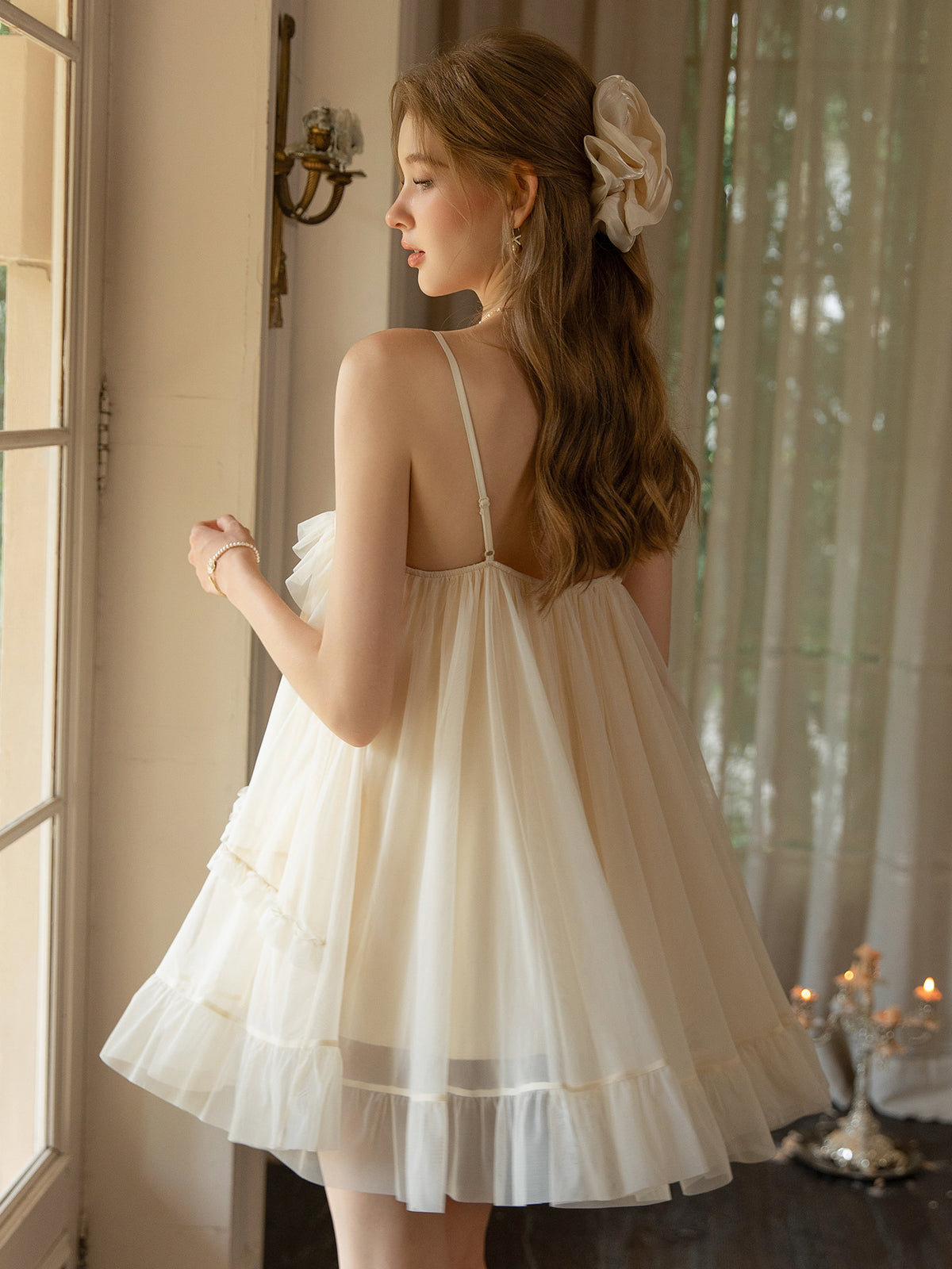 Sheer Ruffle Mesh Nightdress | Light Yellow