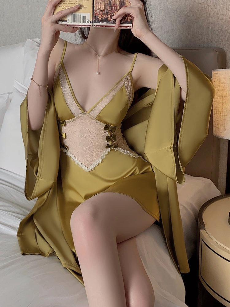 Sheer Lace Open-Back Nightdress | Olive Gold