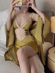 Sheer Lace Open-Back Nightdress | Olive Gold